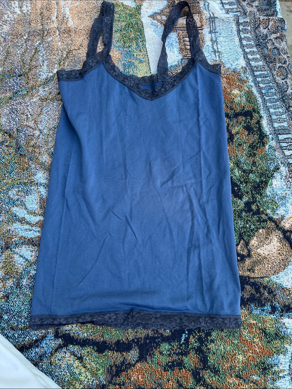 Y2K Navy Lace-Trim Cami Tank Top - Women Bella swan  S/M